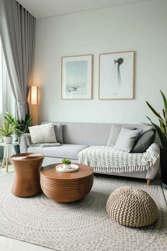 Clean living room in bright and natural colors 